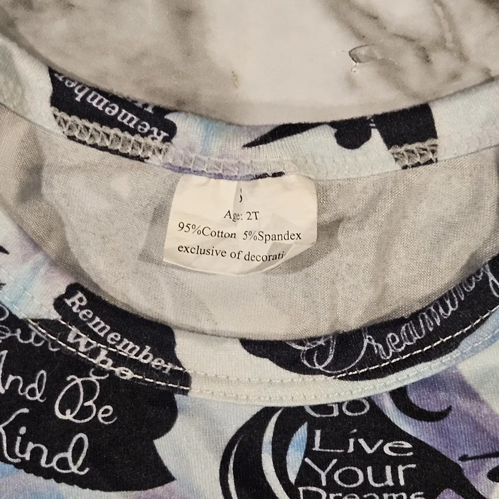 Inspirational Quote Milksilk Tunic Top‎ Girls 2T Blue Black Soft Stretch